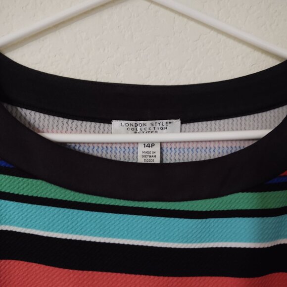 LONDON STYLE COLLECTIONS BLACK BACK FRONT STRIPED PETITE SIZE 14 KNIT STYLE DRES - Picture 2 of 7